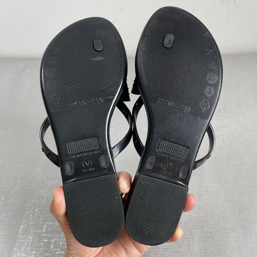Melissa Women Harmonic Jelly Sandal 8 Black Studded Bow Flip Flop Beach - Picture 10 of 11